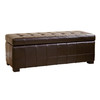 Baxton Studio Dark Brown Full Leather Storage Bench Ottoman With Dimples A-1834
